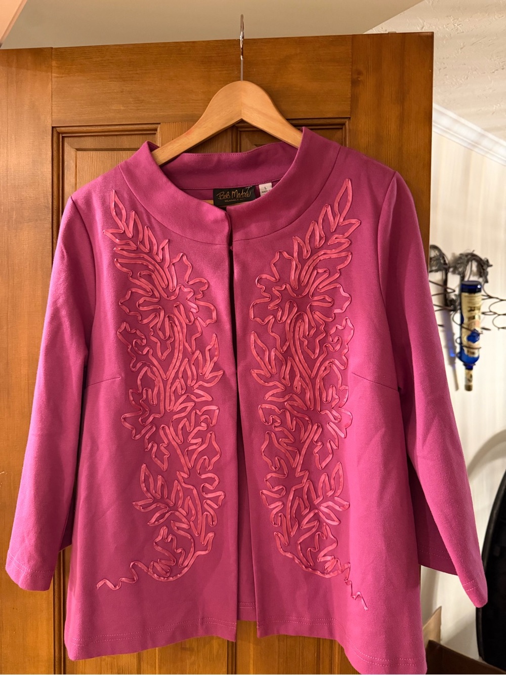 Bob Mackie Fuchsia Embroidered Open-Front Jacket